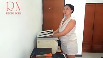 Office Worker Scans Boss'S Breasts And Vagina On Mfp Security Camera In Office