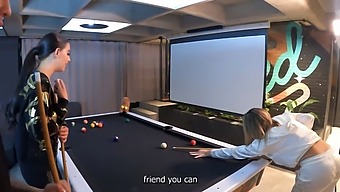Two Bisexual Girls Pleasure Each Other In A Hot Threesome On A Pool Table