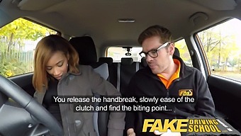 Young Ebony Receives Free Lessons And Creampie At Fake Driving School