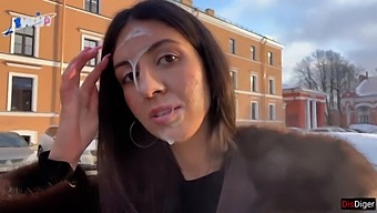 Stunning Woman Flaunts Facial In Exchange For Unknown Benefactor'S Bounty - Public Cumwalk