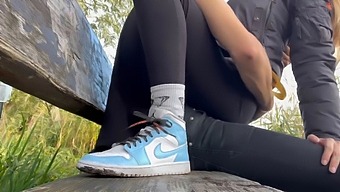 Amateur Foot Fetishist Gets Up Close And Personal With A Young Blonde In A Public Park