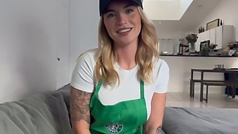 Young Coffee Shop Girl Has Sex With A Stranger While Her Boyfriend Is At Work.